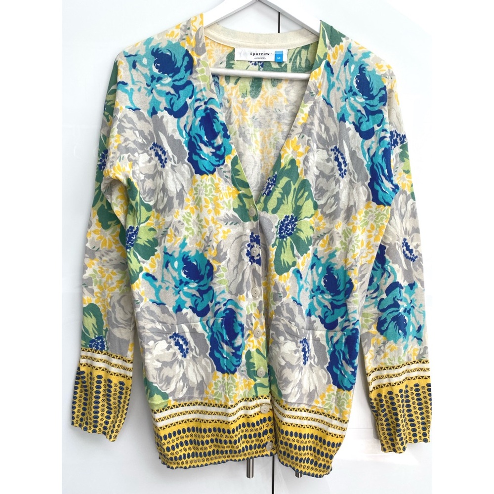 Anthropologie Cardigan by Sparrow Floral Cinchona Sweater 100% Cotton Medium